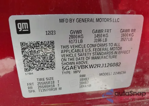 2024 Buick Enclave Premium Awd из США, поврежденный, VIN 5GAEVBKW2RJ126082